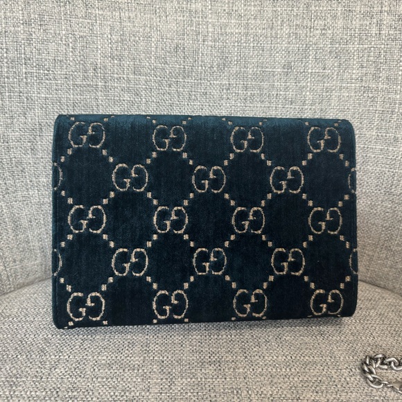 SOLD !!!! Gucci Velvet Crystal GG Monogram Mini Dionysus Chain Wallet - Picture 3 of 6